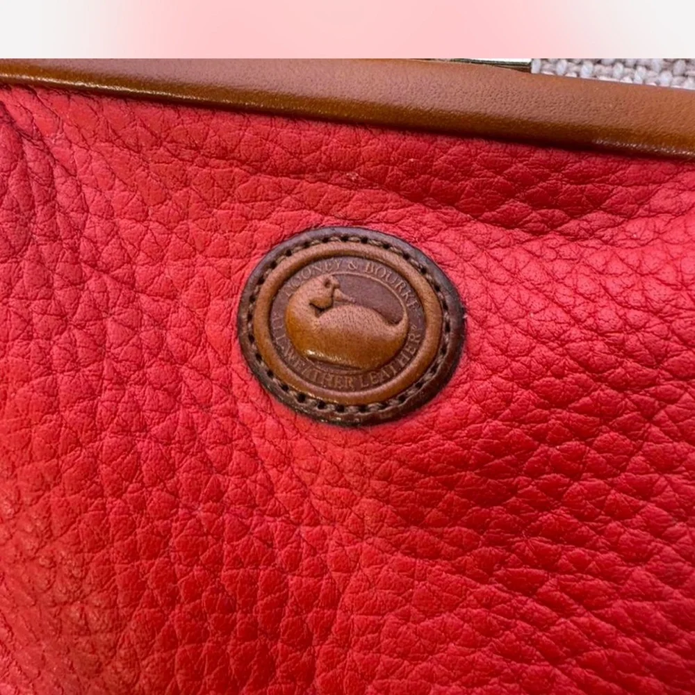 Dooney & Bourke Red Pebbled Leather Clutch with Brown Trim - Picture 5 of 7